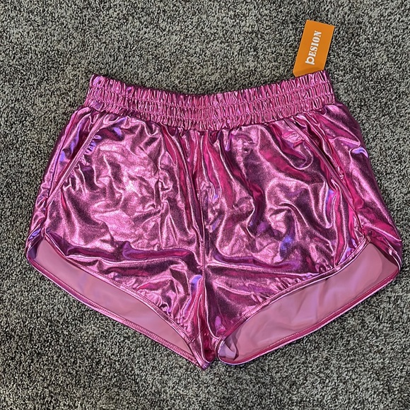 Women’s Shiny Pink Metallic Shorts size L - Picture 2 of 4